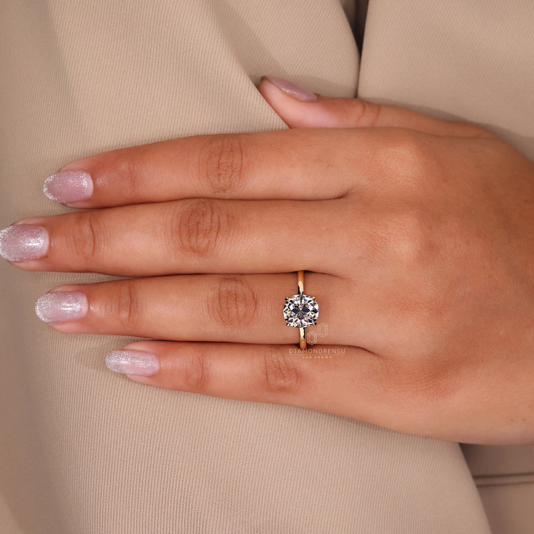 Cushion cut ring featuring lab grown diamond.
