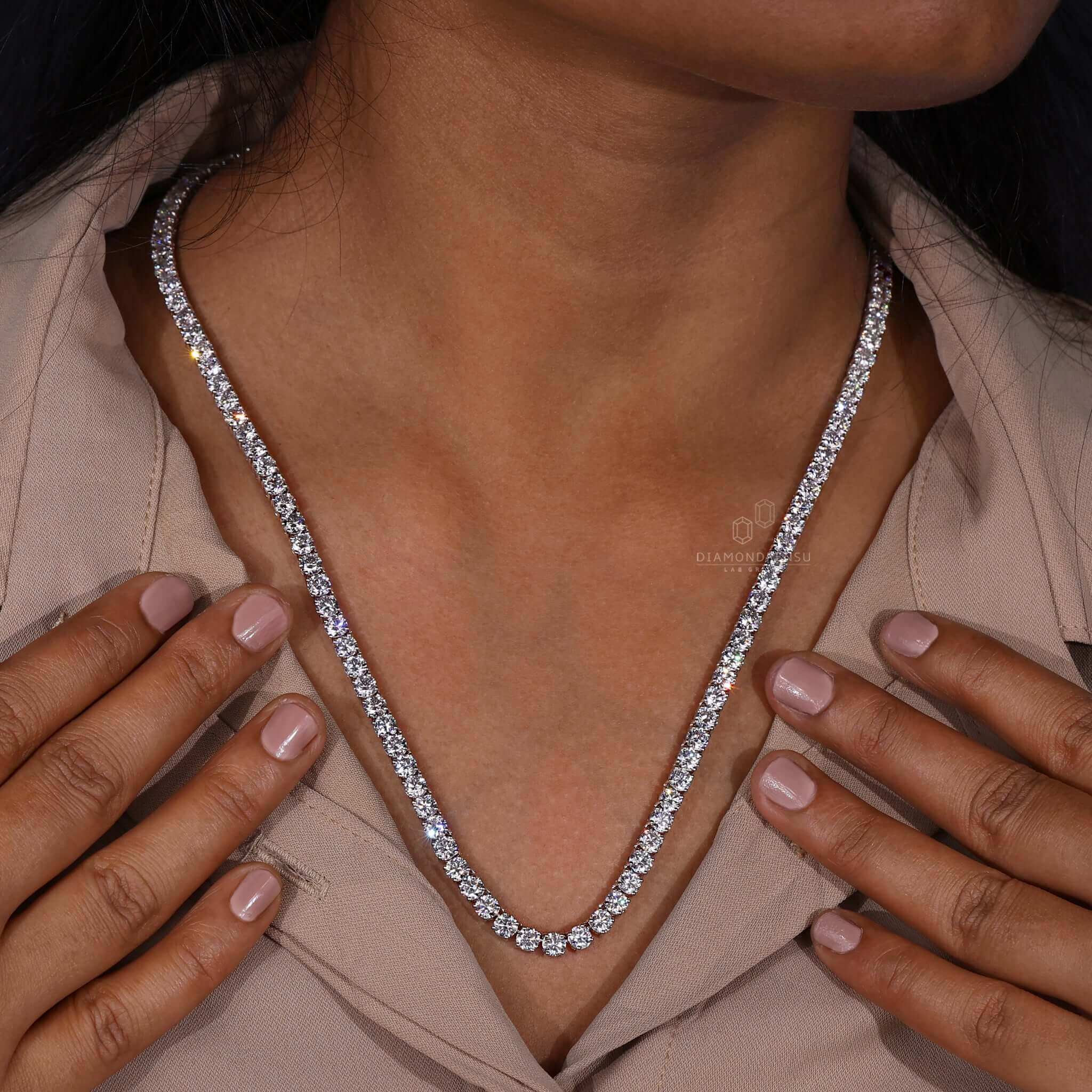 Diamond Tennis Necklace, 4.0 MM Round Lab Grown Diamond Necklace