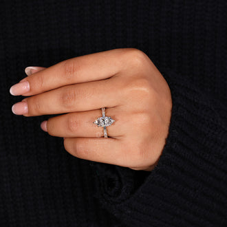 Lab Grown Diamond set in a marquise cut ring.
