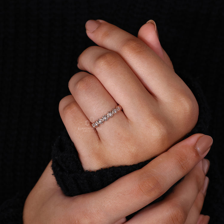 Round diamond wedding band designed for a classic look.
