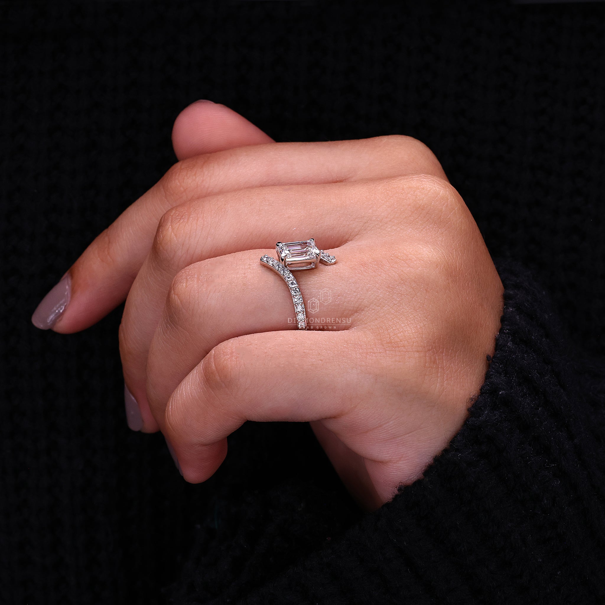 White gold engagement ring with a classic touch.

