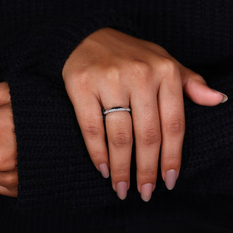 Round diamond wedding band with lab grown wedding band.
