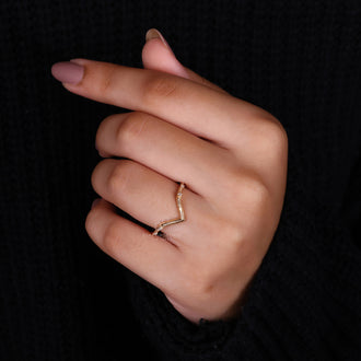 Chevron Wedding Band in elegant yellow gold.
