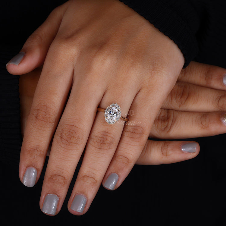 Detailed shot of milgrain work on the band of a vintage engagement ring, adding a textured finish.