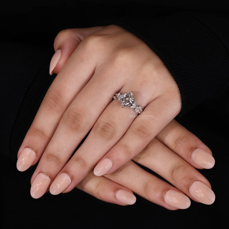 Collection of nature inspired oval diamond engagement rings, each featuring a unique step cut diamond.