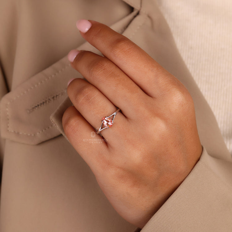 Rose cut diamond ring, white gold engagement ring, split shank engagement ring
