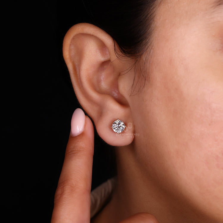 Diamond earrings, basket setting earrings, lab grown diamond
