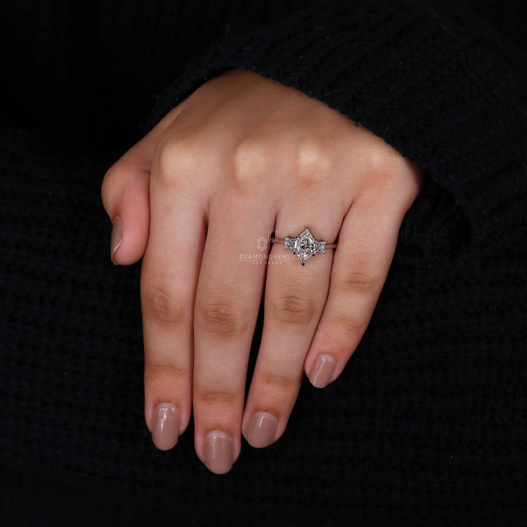 Claw Prongs secure the diamonds in this elegant 3 Stone Ring.