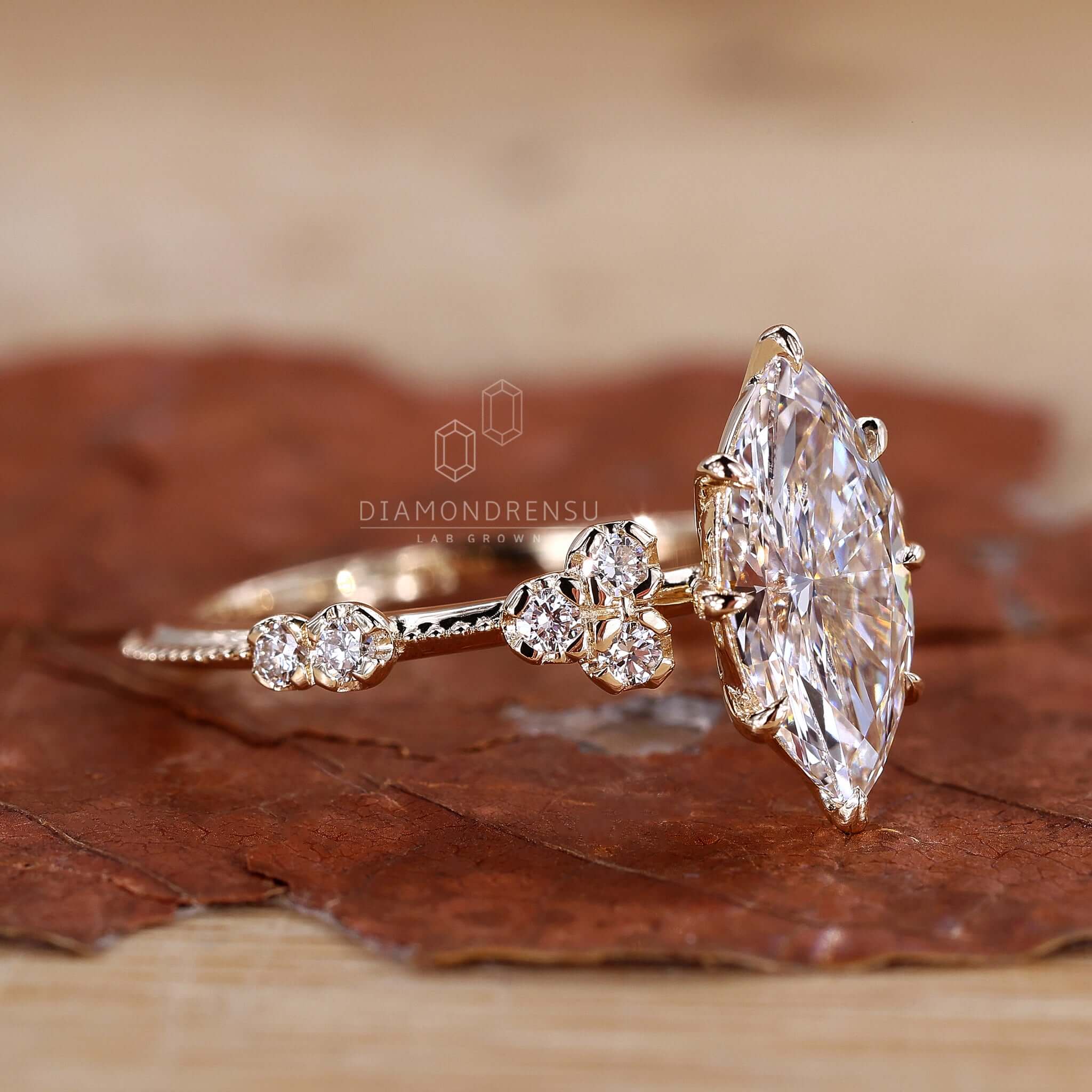 Tyed Weding Rings Vintage Marquise Cut Diamond Ring - Timeless Elegance