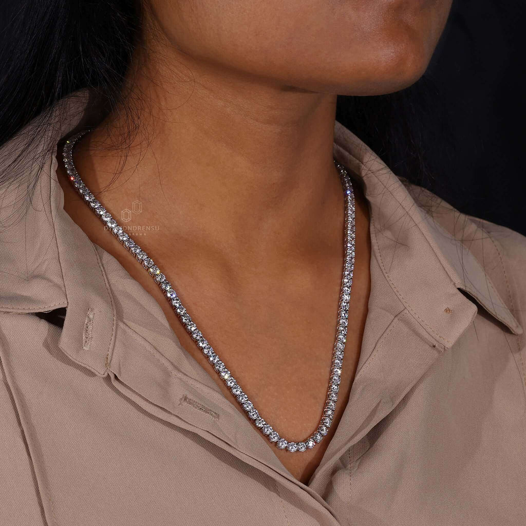 Diamond Tennis Necklace, 4.0 MM Round Lab Grown Diamond Necklace