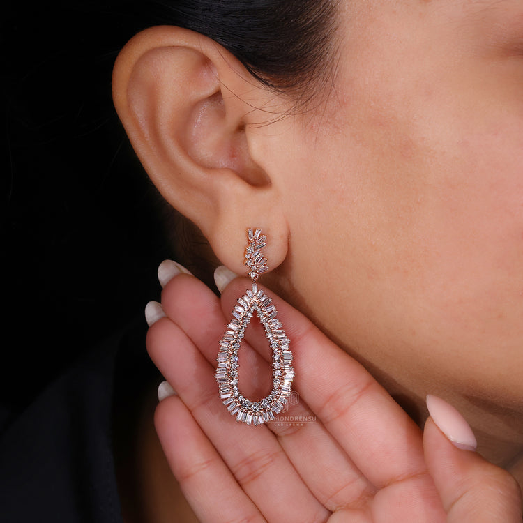 Lab grown diamond earrings with baguette and round cuts
