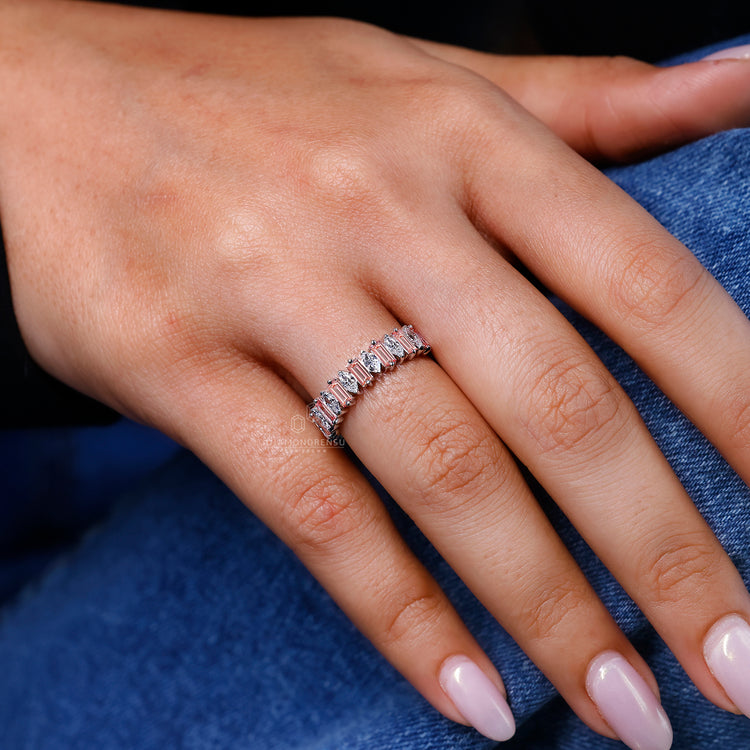 Half Eternity Wedding Band crafted with pink and white lab grown diamonds.
