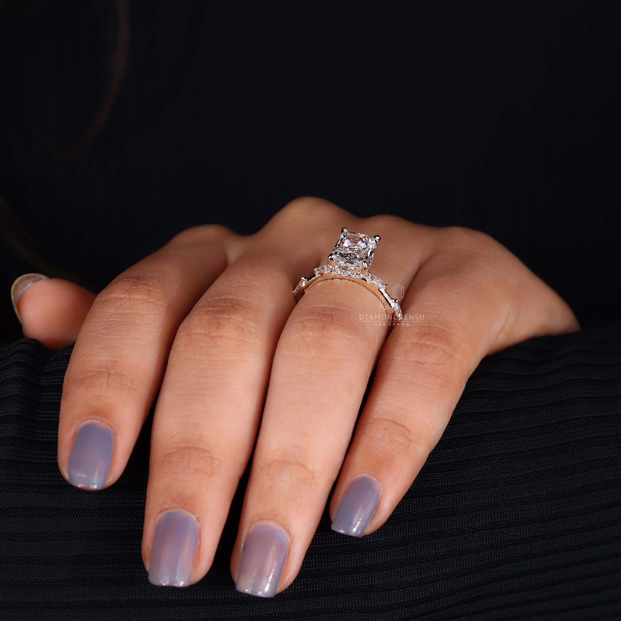 Modern Distance Pave Ring on display, featuring a contemporary design with intricate details.