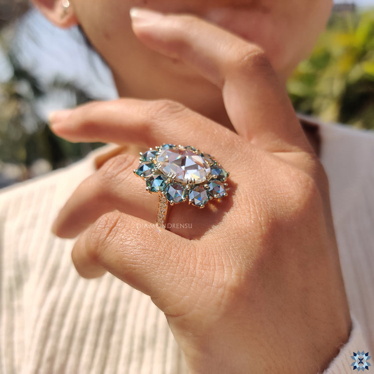 Vintage gold engagement ring, halo engagement ring
