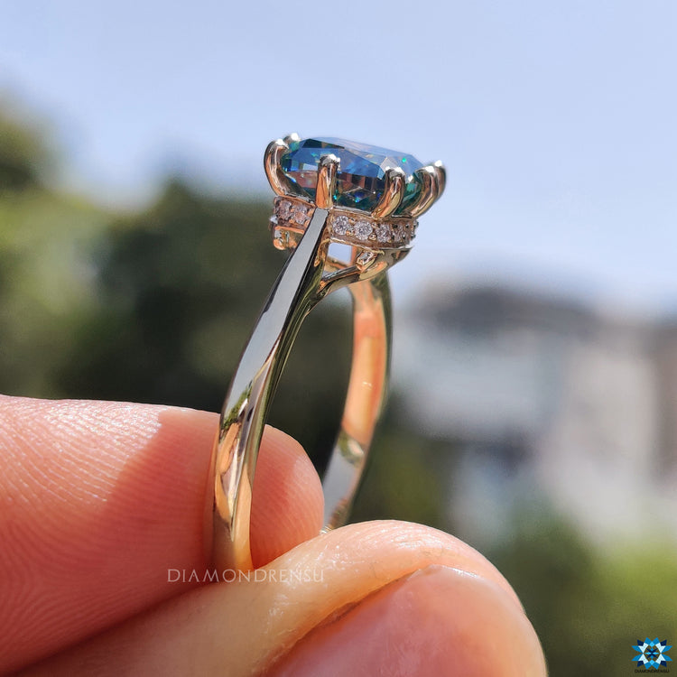 Eight prong engagement ring showcasing secure stone setting.
