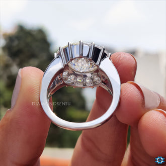 Moissanite ring with a split shank band, adding a touch of elegance and sophistication.