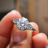Custom engagement ring made with round cut moissanite.
