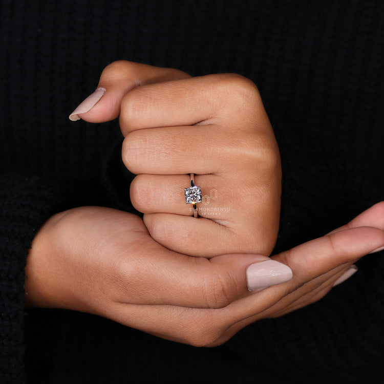 A cushion square engagement ring in a unique handcrafted style, perfect for any occasion.
