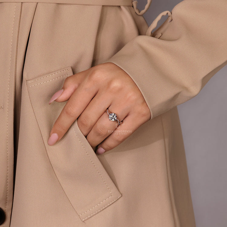 Compass Prong Setting ring crafted with IGI certified diamonds.
