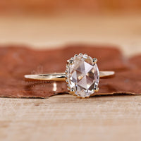 Rose Cut Oval Diamond Ring set in a stunning prong setting.