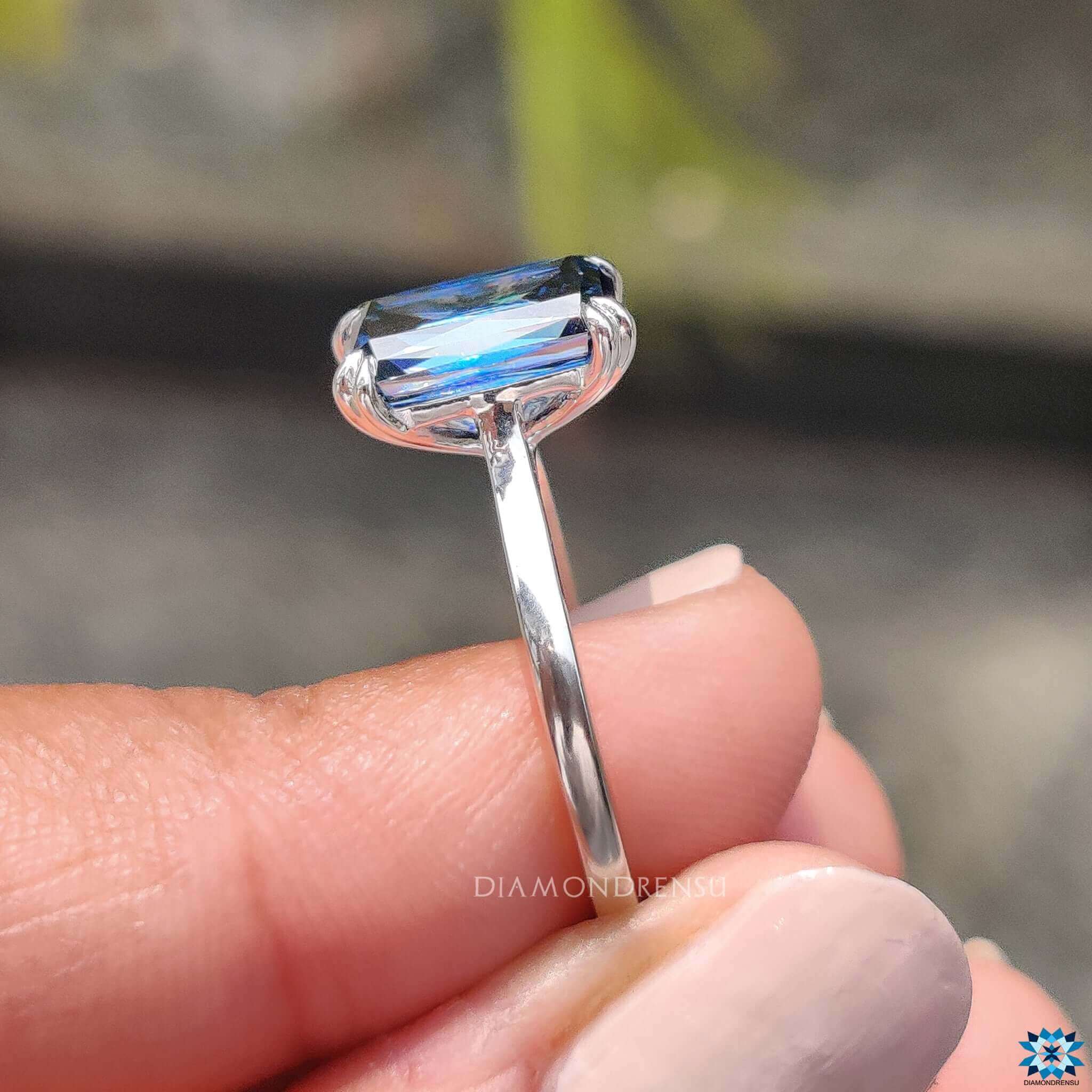 blue moissanite engagement ring