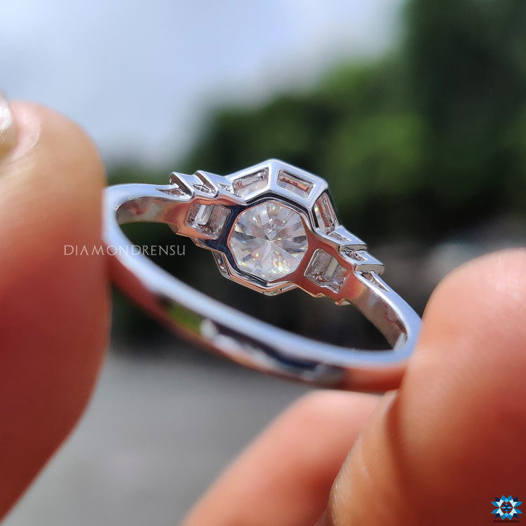 Handmade jewelry piece with white gold and moissanite.
