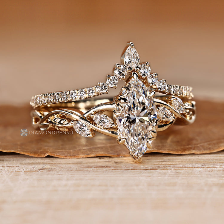 Marquise bridal set with a claw prong setting.