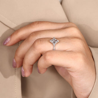 Vintage diamond ring with Dutch marquise cut and v shaped prong.
