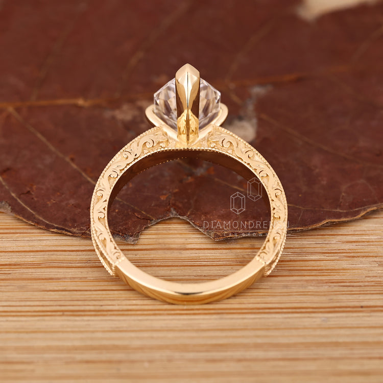 Lab Grown Diamond marquise engagement ring with art deco craftsmanship.
