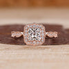 Lab Grown Princess Diamond Ring With Halo And Cathedral Style.