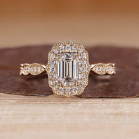 Emerald Cut Ring With Vintage Style And Milgrain Details.