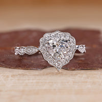 Handmade Heart Shaped Diamond Ring With Round Cut Pave Setting.
