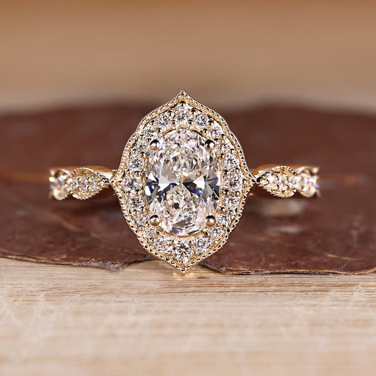 Oval Cut Engagement Ring With Vintage Setting And Milgrain Details.