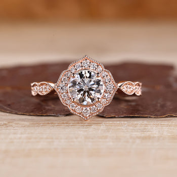 Round Cut Diamond Ring With Vintage Setting And Milgrain Design.