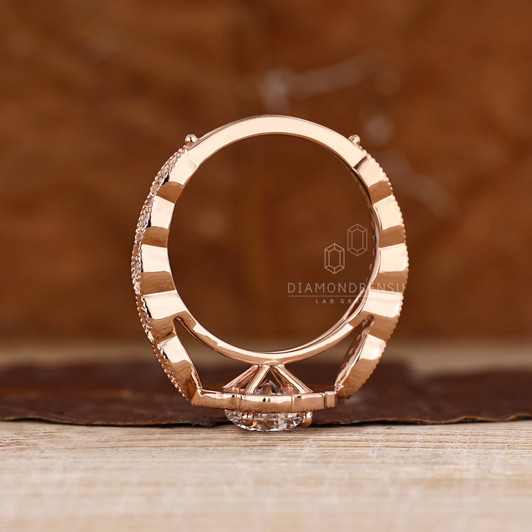 Cathedral Style Round Diamond Ring With Halo Setting.