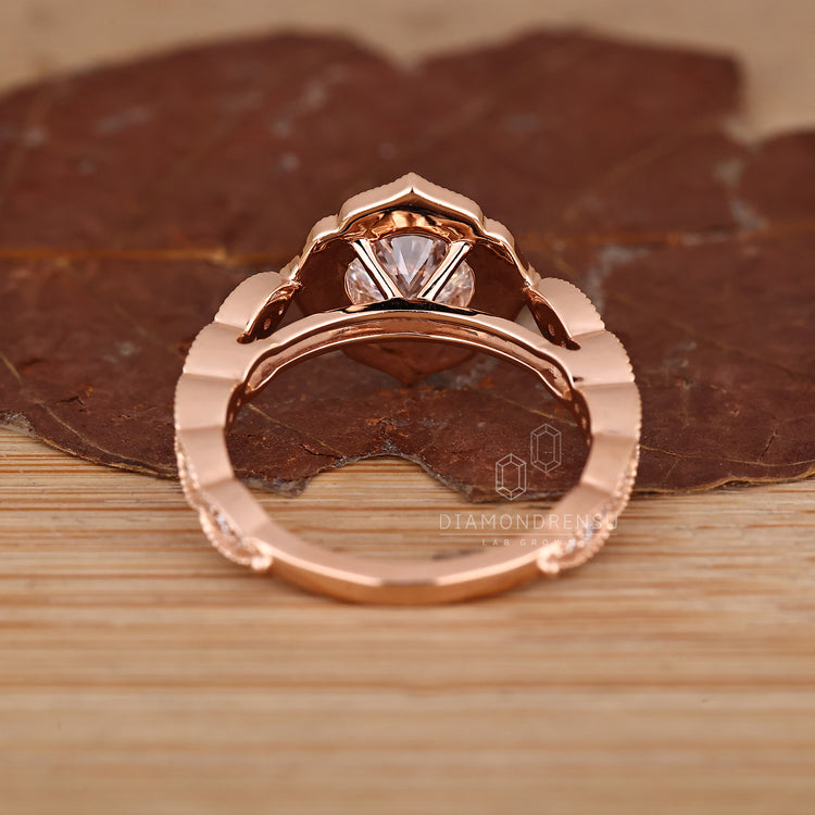 Lab Grown Round Diamond Ring With Halo And Cathedral Band.