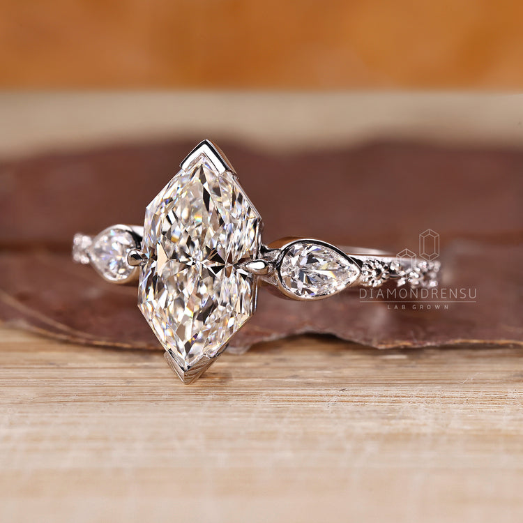 White gold Dutch marquise ring handmade with lab grown diamond.
