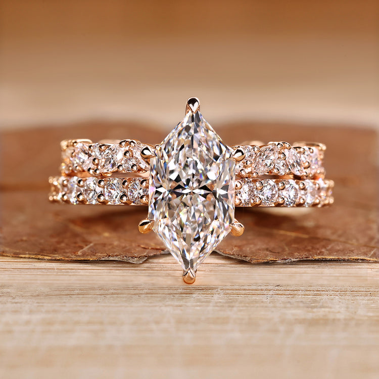 Dutch marquise wedding ring with round lab diamonds