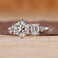 Six tab prong cluster diamond ring in handmade white gold
