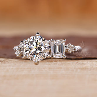 Six tab prong cluster diamond ring in handmade white gold
