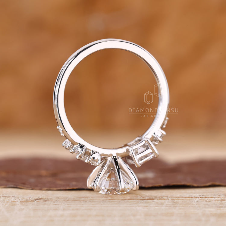 Lab grown diamond engagement ring in designer cluster style
