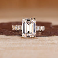 5 carat emerald cut diamond ring with emerald cut pave band.

