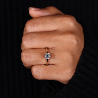 Portuguese Cut Ring set in a beautiful cathedral engagement ring.