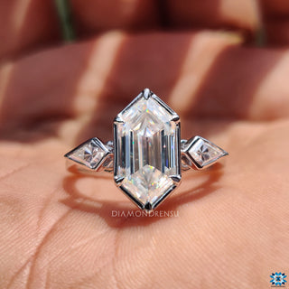Kite cut moissanite ring in elegant design