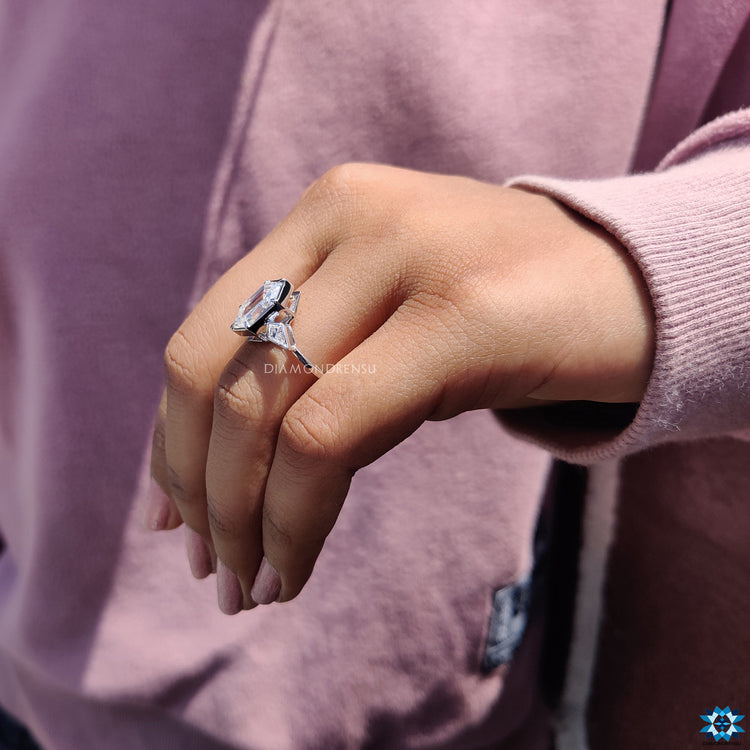 Handmade ring with bezel set moissanite