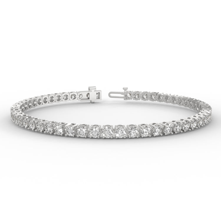 White gold tennis bracelet with round lab diamonds.
