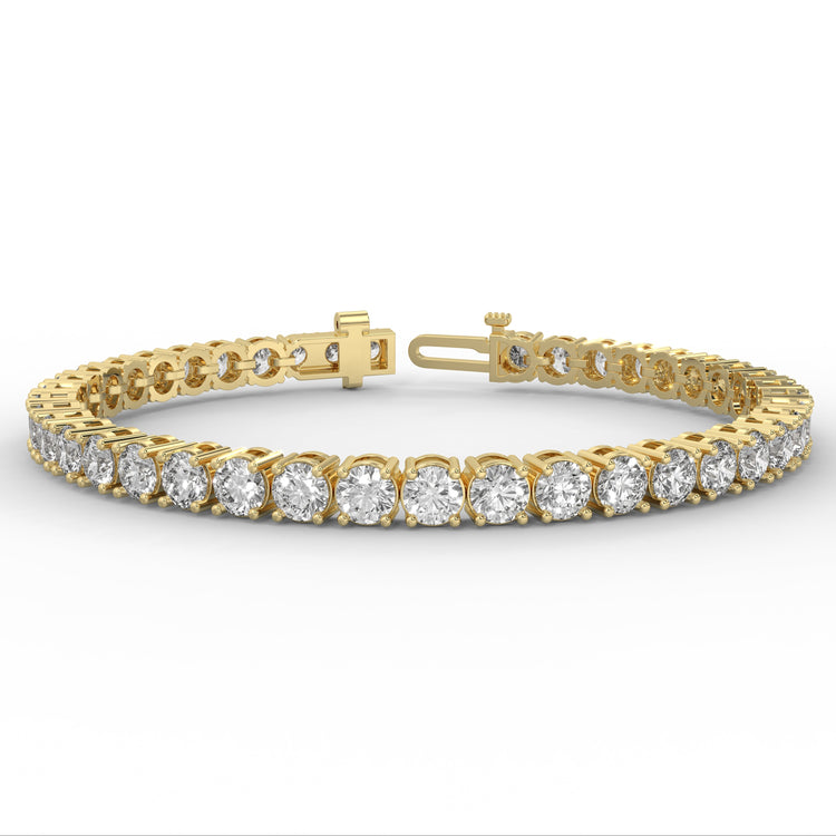 7 inch yellow gold tennis bracelet with diamonds.
