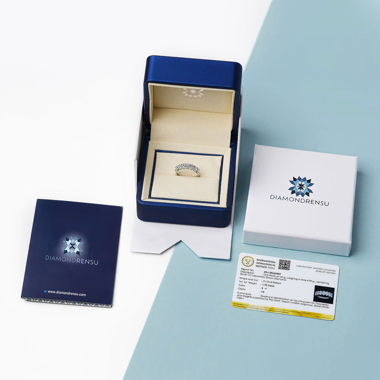 IGI certified lab grown diamond wedding band, which shows Diamondrensu's packaging