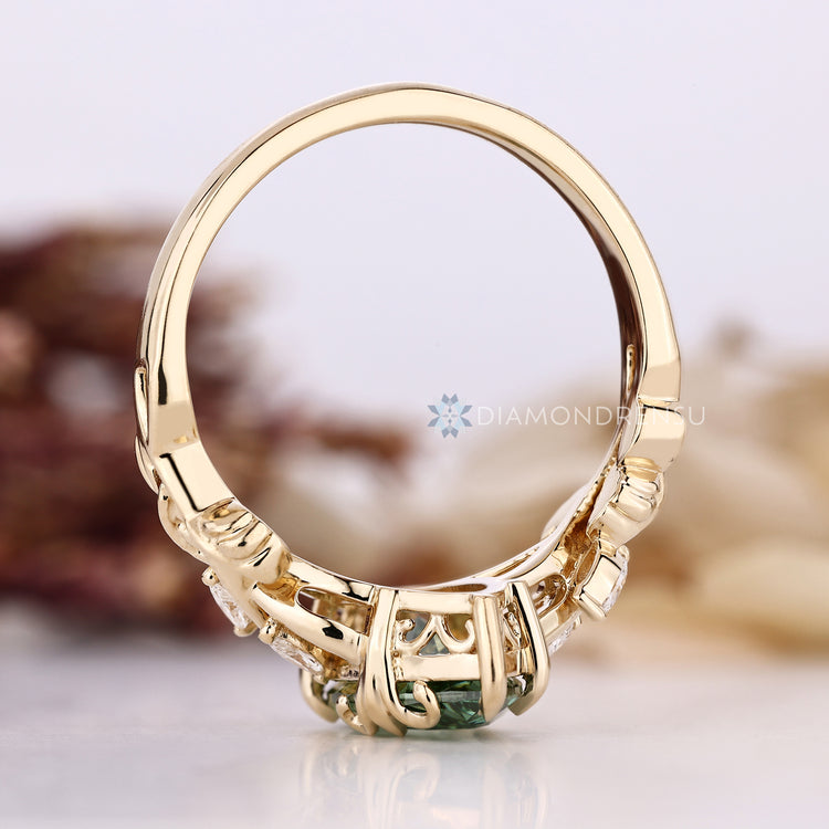 Diamondrensu handmade ring with Blooming Flower Bud Setting.