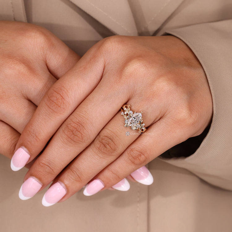 Lab grown Dutch marquise wedding ring with side stones